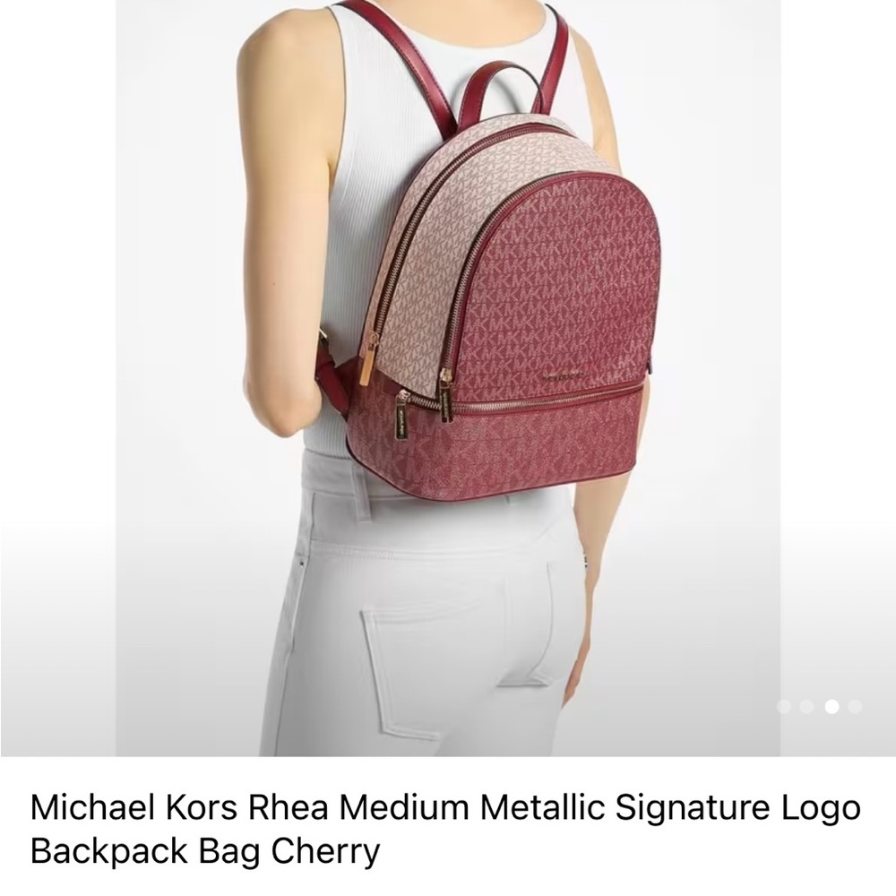 Michael Kors Burgundy MK Logo Backpack with Cream Trim - Picture 3 of 7